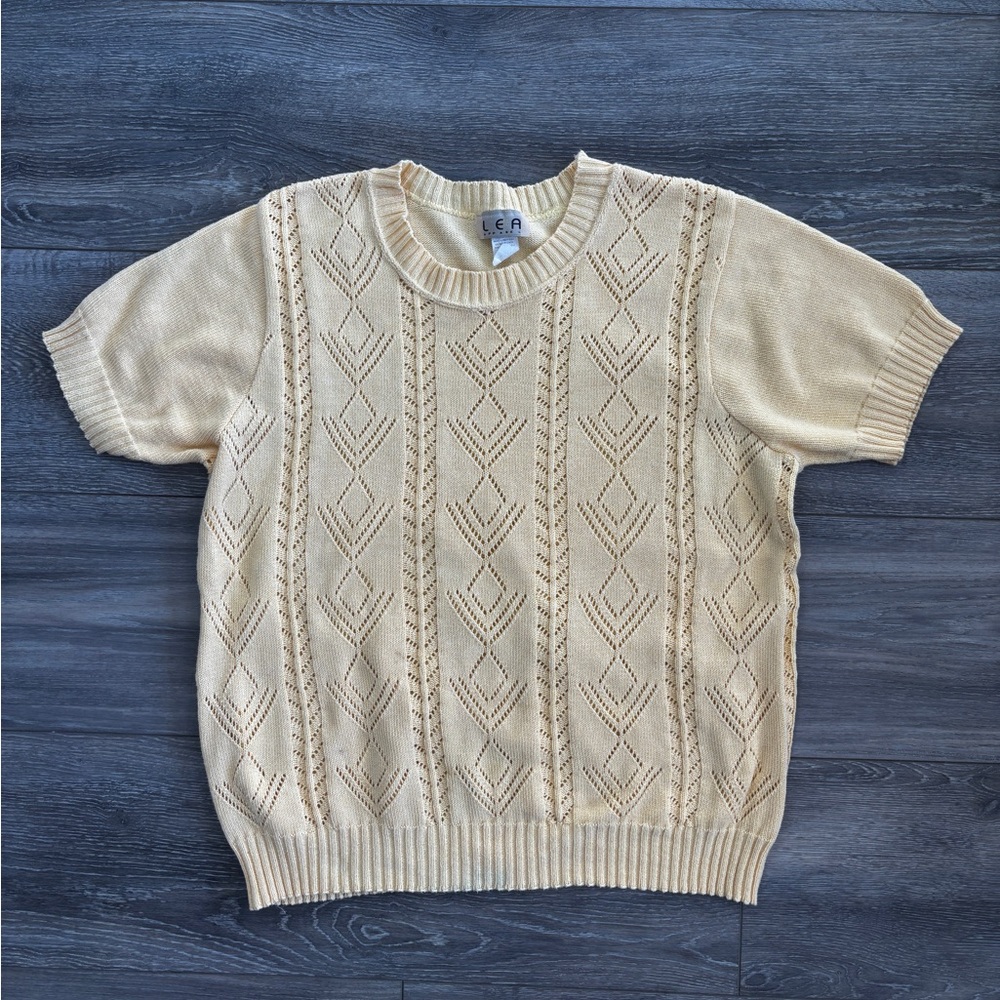 Vintage Lea Apparel Butter Yellow Knit Grandmacore Sweater 100% Cotton XL